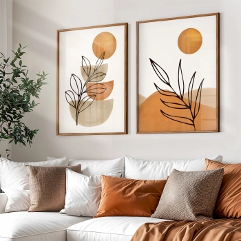 Quadro Decorativo Duo Boho Folhas Laranja