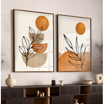 Quadro Decorativo Duo Boho Folhas Laranja