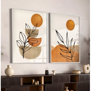 Quadro Decorativo Duo Boho Folhas Laranja