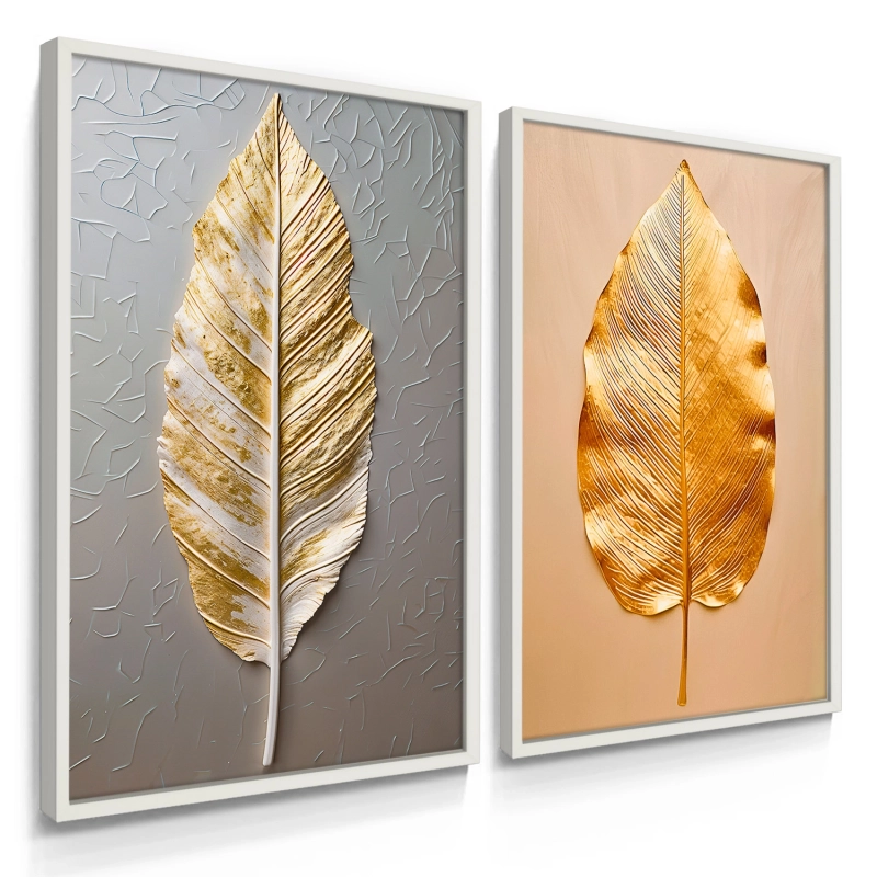 Quadro Decorativo Duo Folhas Douradas Quadro Decorativo Duo Folhas Douradas