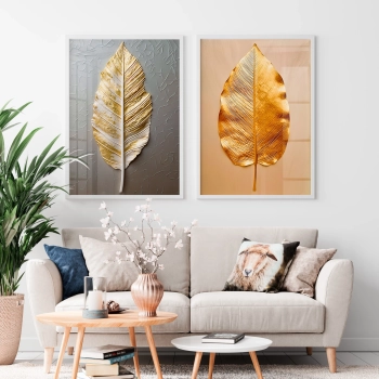 Quadro Decorativo Duo Folhas Douradas