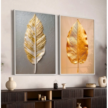 Quadro Decorativo Duo Folhas Douradas