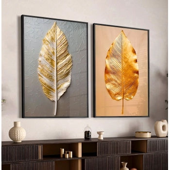 Quadro Decorativo Duo Folhas Douradas