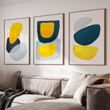 Quadro Decorativo Trio Abstrato Amazul