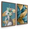 Quadro Decorativo Duo Mulher e Flores Turquesa