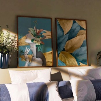 Quadro Decorativo Duo Mulher e Flores Turquesa