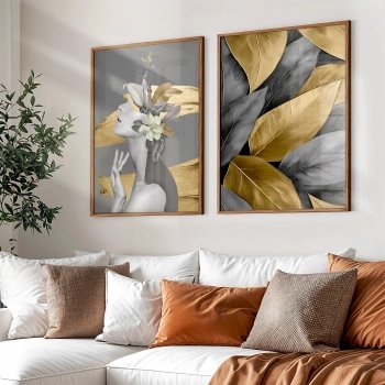 Quadro Decorativo Duo Mulher e Flores Cinza