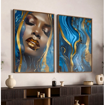 Quadro Decorativo Duo Mulher Azul Abstrato