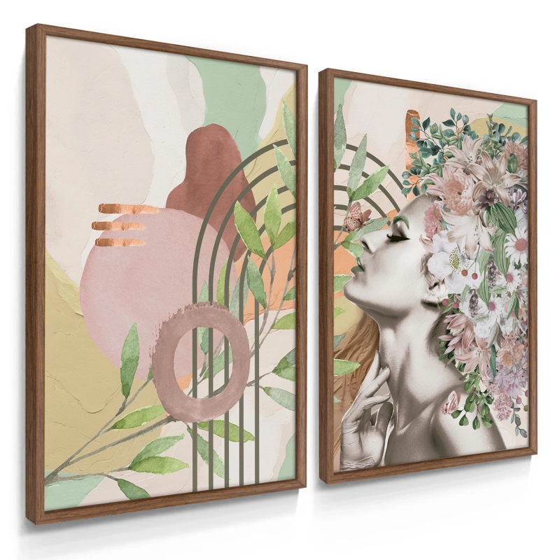 Quadro Decorativo Mulher Flores Neutro Quadro Decorativo Mulher Flores Neutro