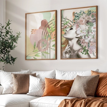 Quadro Decorativo Mulher Flores Neutro
