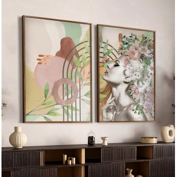 Quadro Decorativo Mulher Flores Neutro