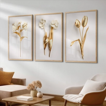 Quadro Decorativo Flor Branco Ouro