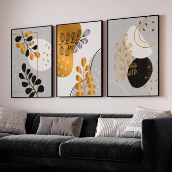 Quadro Decorativo Abstrato Folhas Douradas
