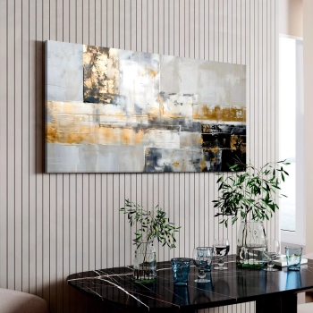 Quadro Decorativo em Canvas Abstrato Cinza e Dourado
