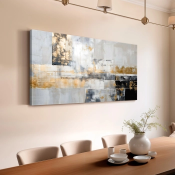 Quadro Decorativo em Canvas Abstrato Cinza e Dourado