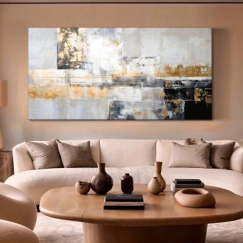 Quadro Decorativo em Canvas Abstrato Cinza e Dourado
