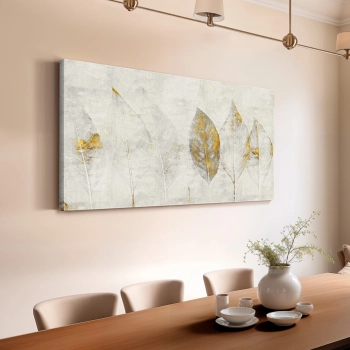 Quadro Decorativo em Canvas Folhas Douradas