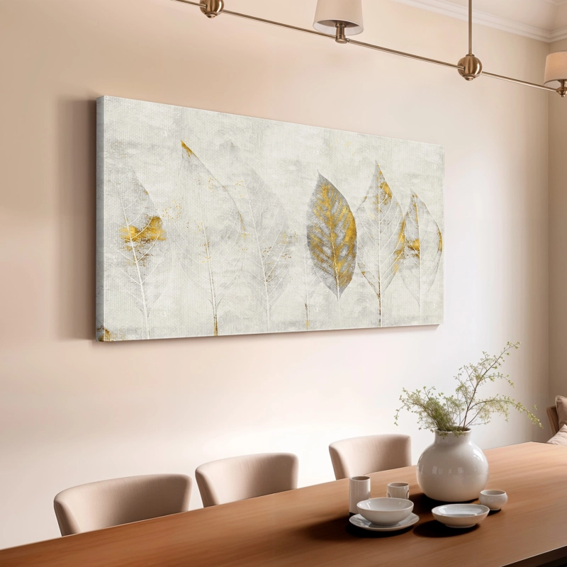 Quadro Decorativo em Canvas Folhas Douradas