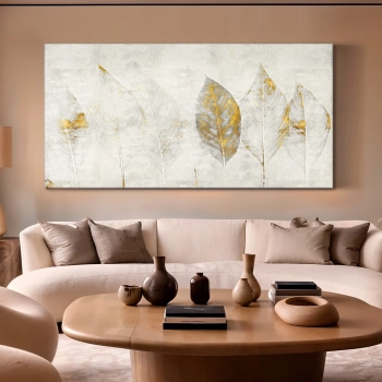 Quadro Decorativo em Canvas Folhas Douradas