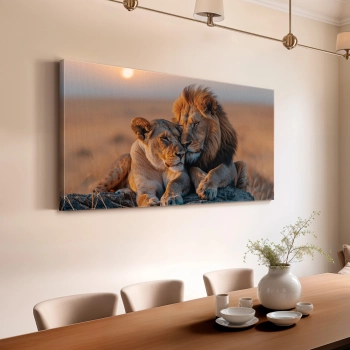 Quadro Decorativo Canvas Casal Leão Leoa