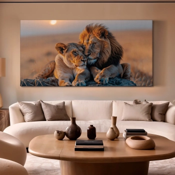 Quadro Decorativo Canvas Casal Leão Leoa