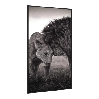 Quadro Decorativo Canvas Casal de Leões Preto e Branco
