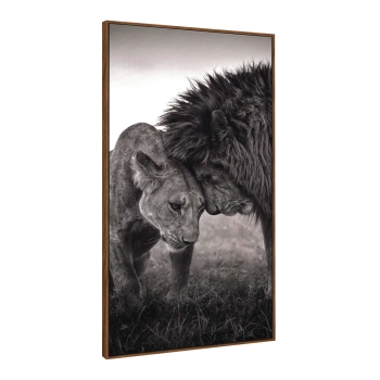 Quadro Decorativo Canvas Casal de Leões Preto e Branco