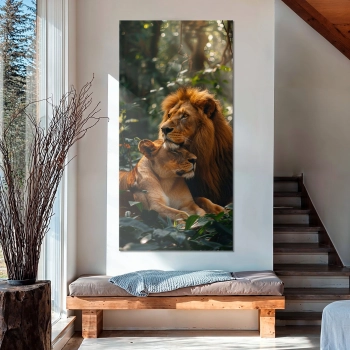 Quadro Decorativo Canvas Casal de Leões Selva