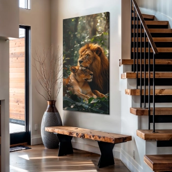 Quadro Decorativo Canvas Casal de Leões Selva