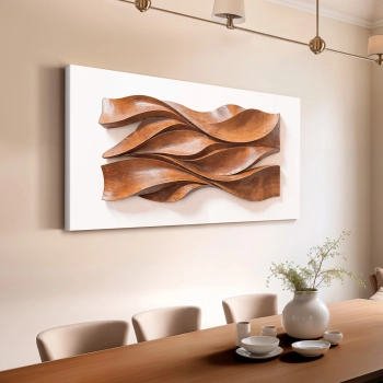 Quadro Decorativo Canvas Ondas Madeira Escura
