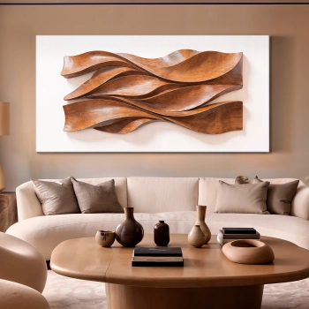 Quadro Decorativo Canvas Ondas Madeira Escura