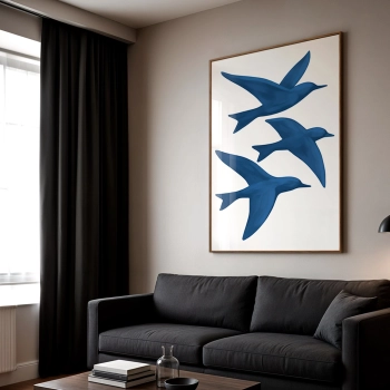 Quadro Decorativo Mar Azul Pássaros