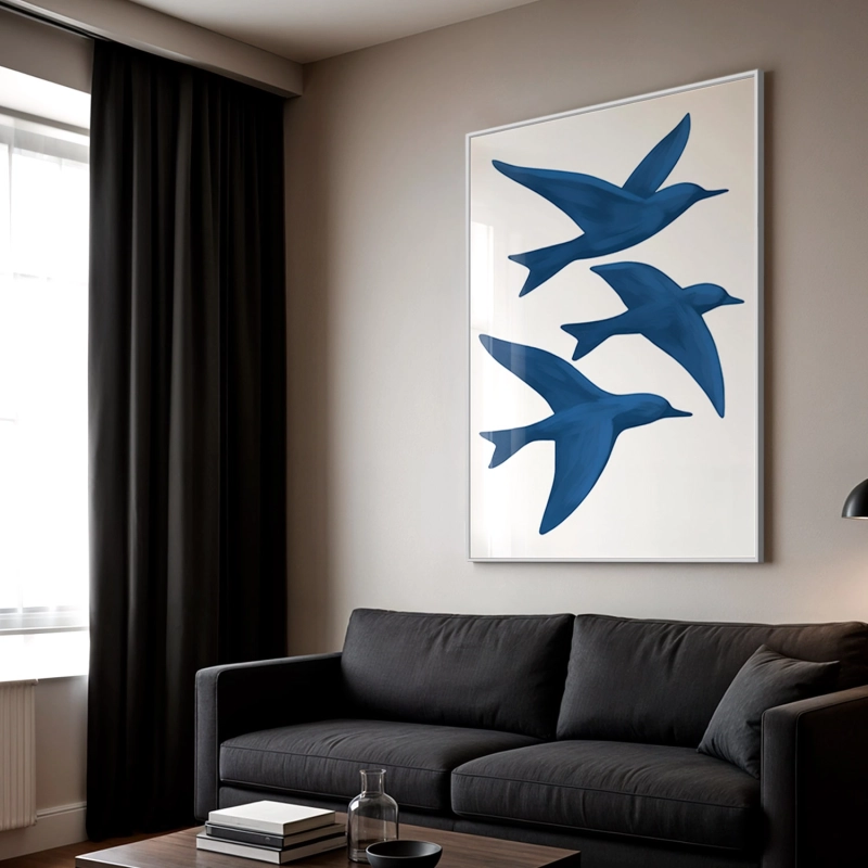 Quadro Decorativo Mar Azul Pássaros